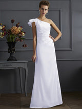 Fabulous Sleeveless One Shoulders Pleats Long Bridesmaid Dresses