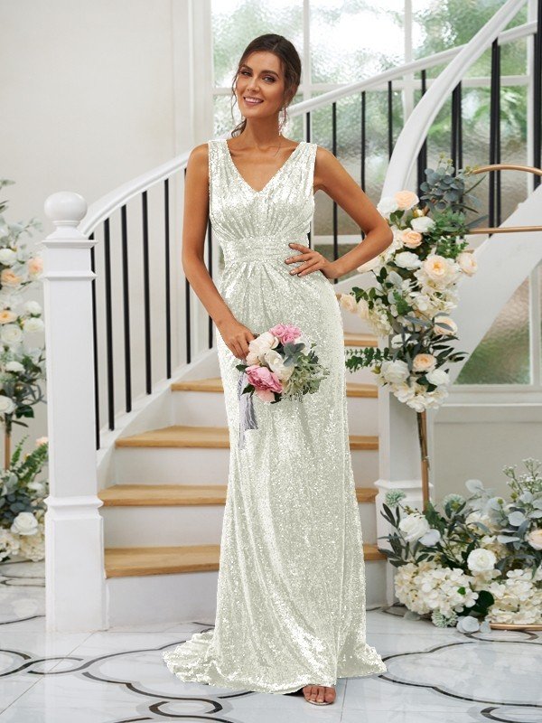 Fabulous V-Neck Sequins Sleeveless Bridesmaid Dresses
