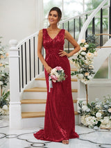 Fabulous V-Neck Sequins Sleeveless Bridesmaid Dresses