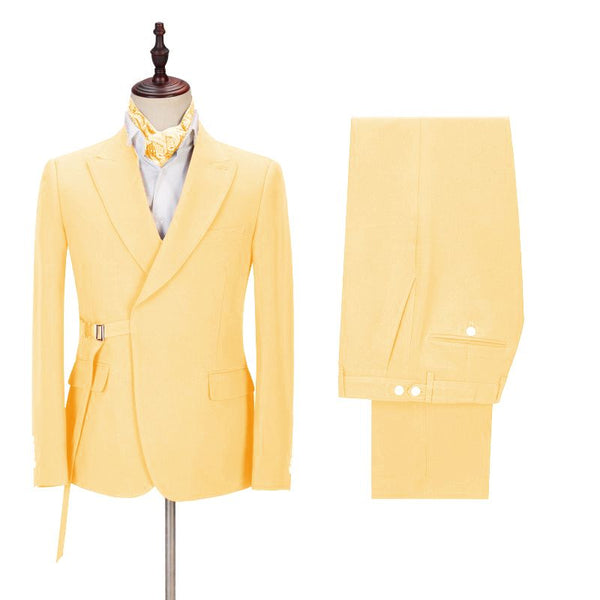 Fabulous Yellow Peaked Lapel Slim Fit Men's Prom Suits