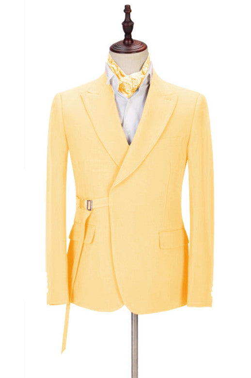 Fabulous Yellow Peaked Lapel Slim Fit Men's Prom Suits