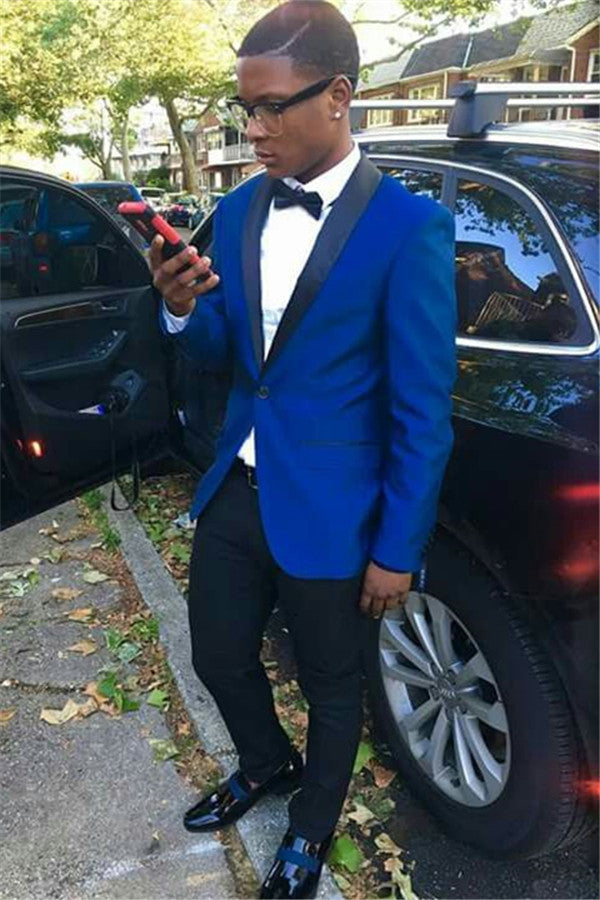 Fashion Royal Blue Men Suit One Button Shawl Lapel Prom Outfit