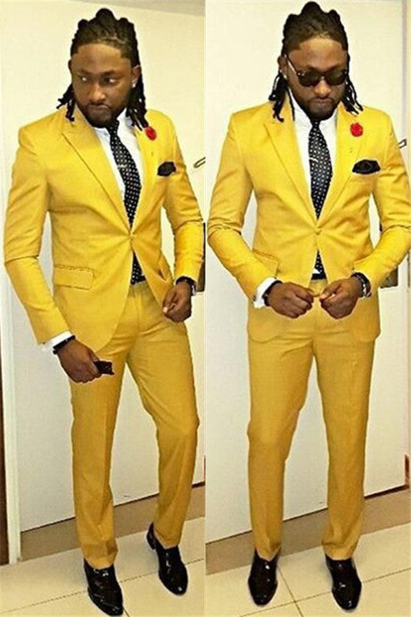 Fashion Yellow Peaked Lapel One Button Suits for Men
