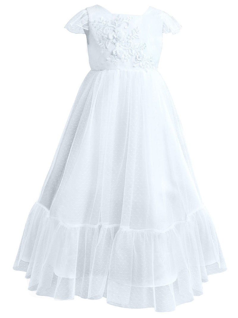 Flower Girl A-line Party Dress Flare Sleeve White Bridesmaid Dress