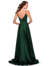 Forest Green A-Line Backless Silk Like Satin V-Neck Long Bridesmaid Dress