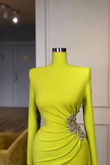 Ginger yellow Long-sleeves Metallic Beaded Mermaid Prom Dress High-neck
