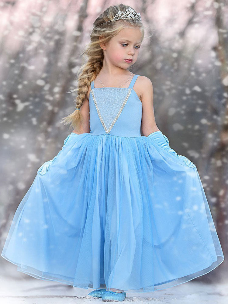 Girls Dresses Elsa Blue Kids Princess Straps Party Dress