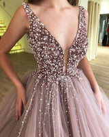 Glamorous Ball Gown Tulle Beading Straps Sleeveless Formal Dresses