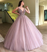 Glamorous Ball Gown Tulle Beading Straps Sleeveless Formal Dresses