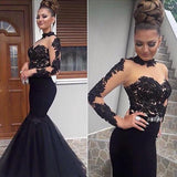 Glamorous Black Lace Formal DressesLong Sleevess Mermaid Long Party Dress