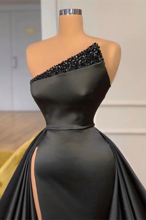 Glamorous Black Prom Dress Long With Split On Sale Beadings
