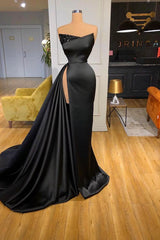 Glamorous Black Prom Dress With Split Beadings Ball Dresses Long