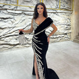 Glamorous Black Sleeveless Mermaid Evening Party Gowns Long Slit Online