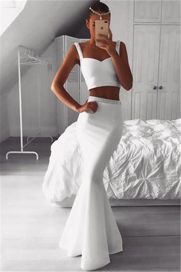 Glamorous Designer Two Piecess White Party Dresses Mermaid Beadings Evening Gowns Online