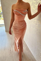 Glamorous Mermaid Charming Sleeveless Crystal Evening Party Gowns Long Slit Online
