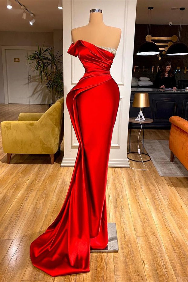 Glamorous Red Long Prom Dress With Beads Ruffles Mermaid