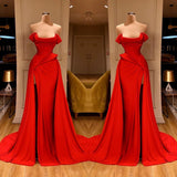 Glamorous Red Long Prom Dress With Split On Sale Off-the-Shoulder