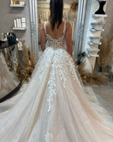 Glamorous Sleeveless Straps Lace Bridal Gown Long Slit Online