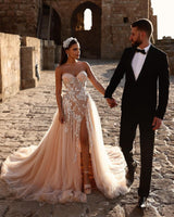 Glamorous Sweetheart Long Glitter Lace Bridal Gown Long Slit Online
