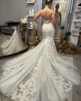 Glamorous V-Neck Spaghetti Straps Sleeveless Mermaid Bridal Gown
