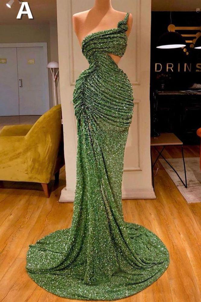 Glitter Off-the-Shoulder Slim Mermaid Formal DressesSleeveless Mermaid Evening Gowns