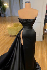 Gorgeous A-line Long Black Evening Prom Dresseses With Split Online