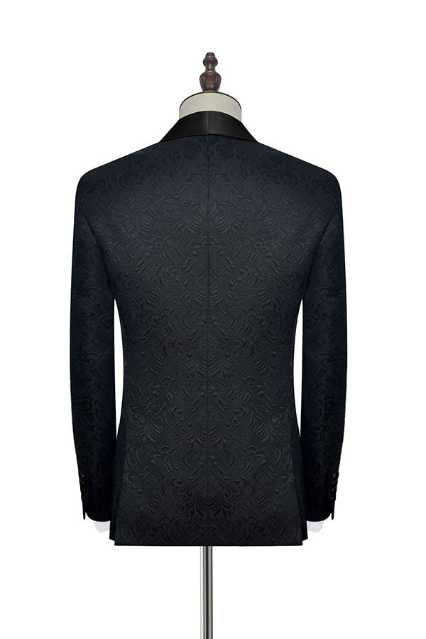 Gorgeous Black Jacquard Wedding Tuxedo for Men Shawl Lapel Silk One Button Wedding Suits