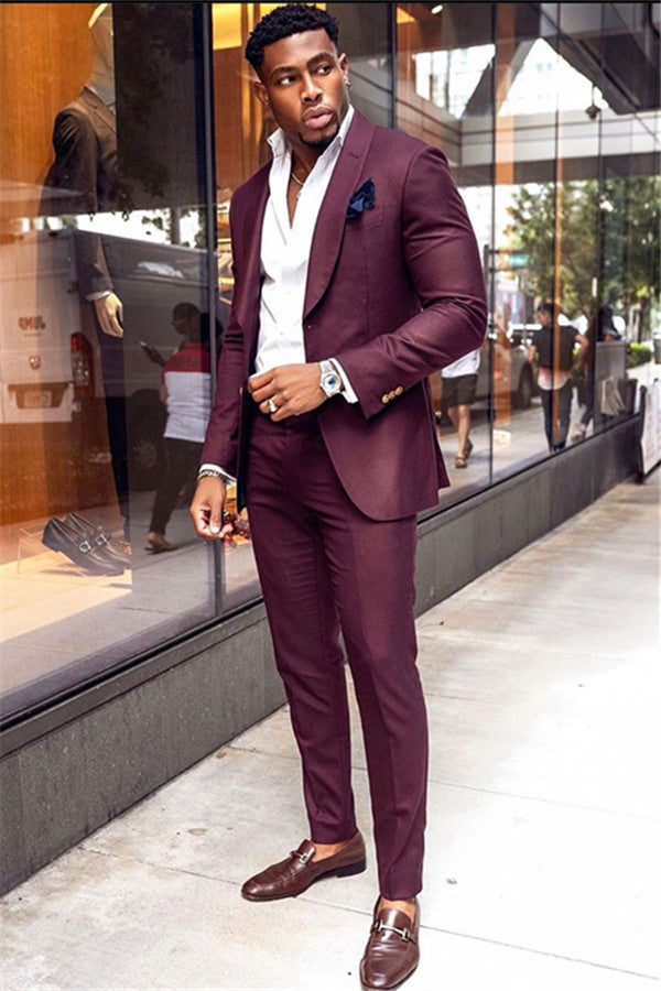 Gorgeous Burgundy Two-Pieces Men Suits Shawl Lapel Bespoke Prom Outfit