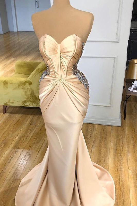 Gorgeous Champagne Prom Dress Mermaid Long With Crystals Sweetheart