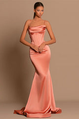 Gorgeous Coral Spaghetti-Straps Prom Dresses Mermaid Sleeveless