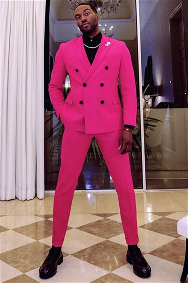 Gorgeous Fuchsia Two Breasted Peaked Lapel Prom Men's Suit For Sale