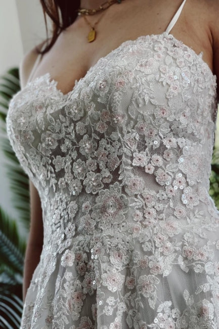 Gorgeous Garden Spaghetti Straps A-Line Lace Wedding Dresses