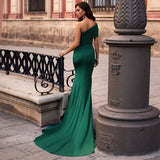 Gorgeous Green Prom Dress Mermaid Long Ball Dresses Split One Shoulder