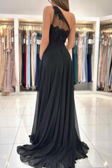 Gorgeous Long Black One Shoulder Lace Evening Prom Dresseses With Split Online