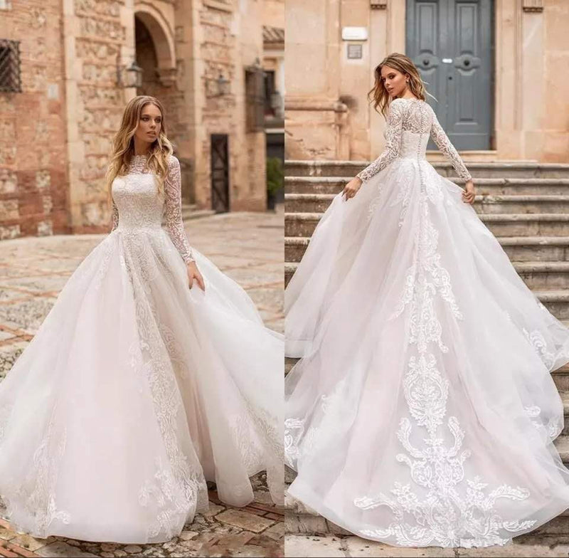 Gorgeous Long Sleeves Ball Gown Wedding Dress Lace Tulle