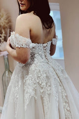 Gorgeous Off the Shoulder Strapless A-Line Lace Tulle Wedding Dresses