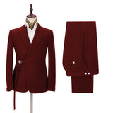 Gorgeous Peak Lapel Buckle Button Formal Burgundy 2 Piece Men's Casual Suit Online