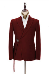 Gorgeous Peak Lapel Buckle Button Formal Burgundy 2 Piece Men's Casual Suit Online