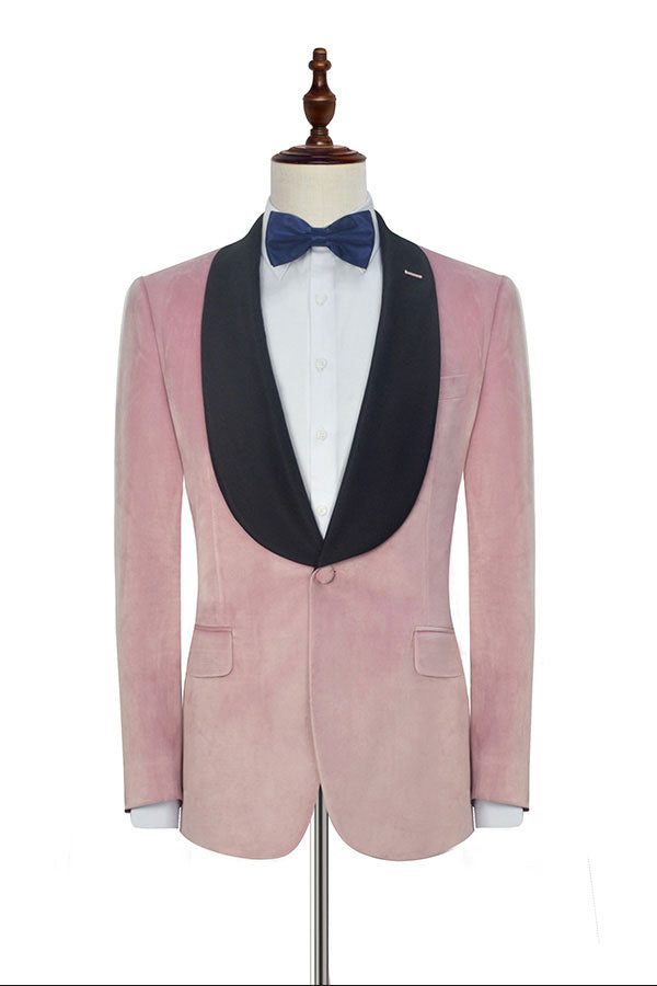 Gorgeous Pink Wedding Tuxedos Black Silk Shawl Lapel Prom Suits for Men