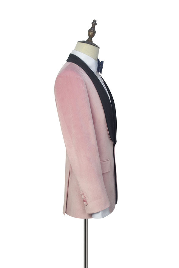 Gorgeous Pink Wedding Tuxedos Black Silk Shawl Lapel Prom Suits for Men