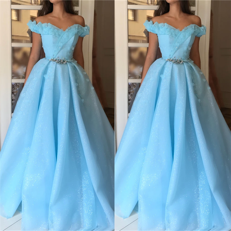 Gorgeous Sequins Off-the-Shoulder Party Dresses Charming Sweetheart Sleeveless Beading Long Prom Dresses
