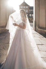 Gorgeous Straps Off the Shoulder Long A-Line Wedding Dresses