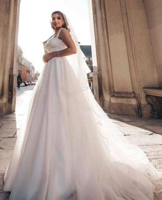 Gorgeous Straps Off the Shoulder Long A-Line Wedding Dresses