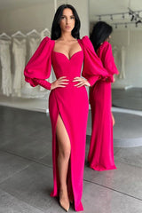 Gorgeous Sweetheart Red Side-cut Mermaid Prom Dress Bubble sleeves