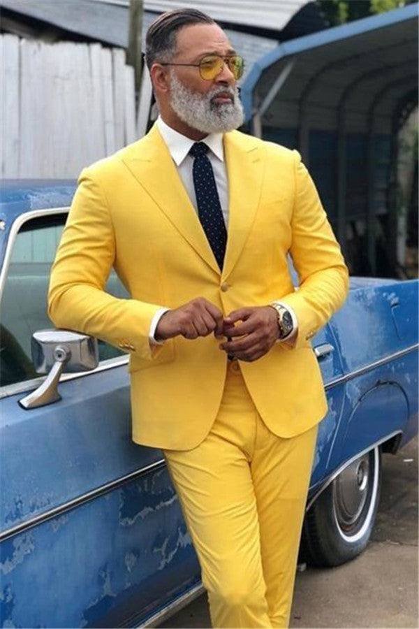 Gorgeous Yellow Prom Outfit for Prom Peaked Lapel Men Suit