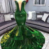 Green Glamorous Ruffles Mermaid Prom Dresses Chic Sweetheart Appliques Long Evening Dresses