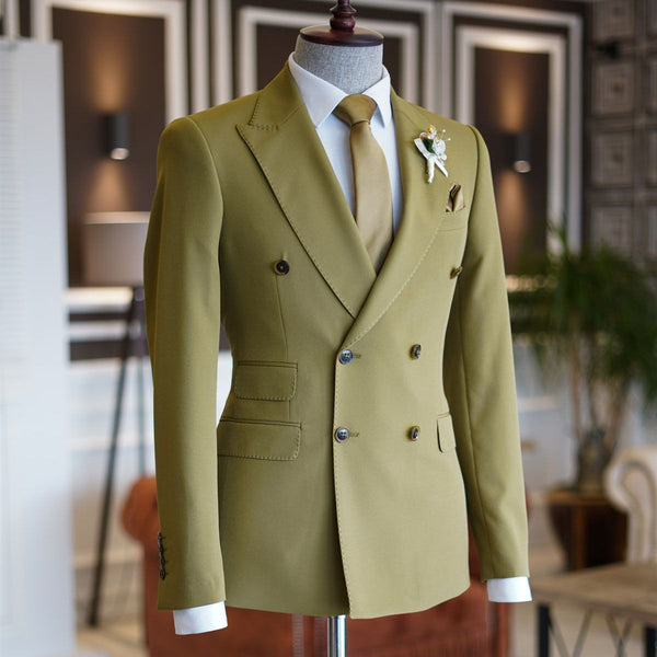 Green Peaked Lapel Double Breasted Men's Prom Suits