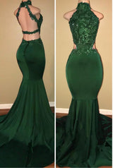 Green lace mermaid prom dress, green Evening Party Gowns
