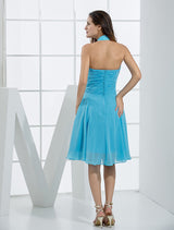 Halter Aqua Ruched A Line Knee Length Short Bridesmaid Dress