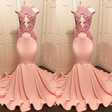 Halter Pink Lace Party Dresses Mermaid Formal Dresses